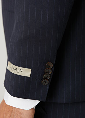 Drop 4 Lacivert Çizgi Desenli Yün Takım Elbise - Görsel 9