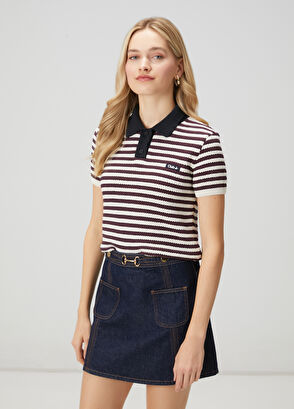 Beymen Club Bordo Beyaz Çizgili Polo Kazak - 4