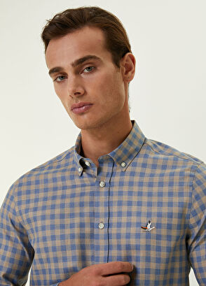 Beymen Club Slim Fit Mavi Küçük Ekose Desenli Gömlek - 7