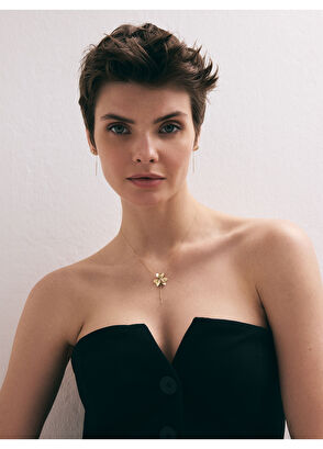 Pink Quartz Çiçek 14 Ayar Altın Kadın Kolye - Görsel 4