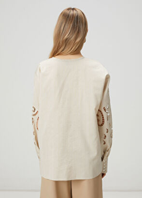 Beymen Club Bej Çizgili Nakışlı Gömlek - 4