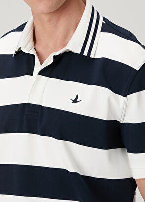 Beymen Club Navy Blue Striped Oversized Polo T-Shirt - 7