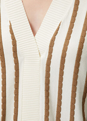 Join Us Ecru Brown Striped Knitwear - 6