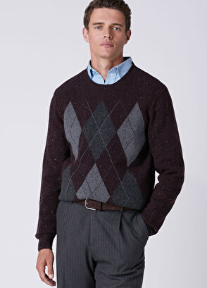 Beymen Club Plum Diamond Patterned Wool Sweater - 5