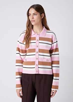 Beymen Club Pink Striped Polo Cardigan - 5