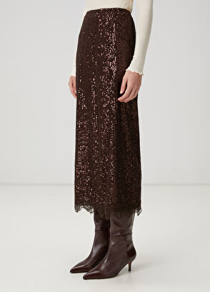 Beymen Club Kahverengi Pullu Midi Abiye Etek - 4