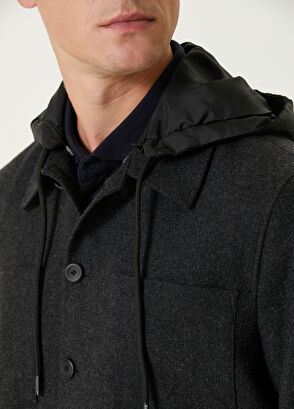 Beymen Club Antrasit Kapüşonlu Yün Dış Gömlek - 7