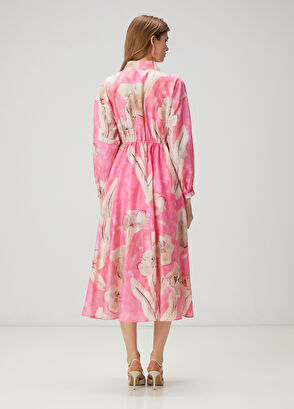 Beymen Club Pink Floral Midi Organza Dress - 5