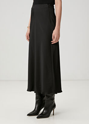 Beymen Club Black Midi Satin Evaze Skirt - 3