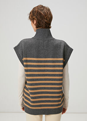 Beymen Club Camel Antrasit Çizgili Yün Süveter - 5