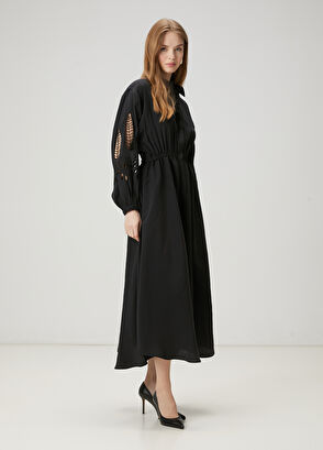 Beymen Club Siyah Nakışlı Midi Gömlek Elbise - 3