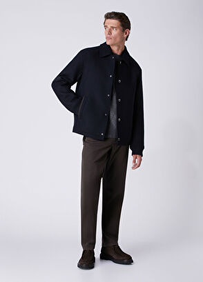 Beymen Club Navy Blue Diagonal Textured Wool Jacket - 3