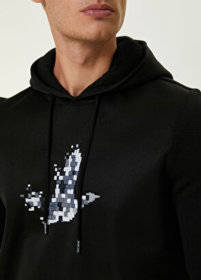 Beymen Club Siyah Kapüşonlu Piksel Kaz Nakışlı Garnili Kazak - 5