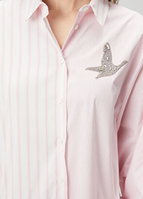 Beymen Club Pink White Striped Organic Cotton Shirt Dress - 6