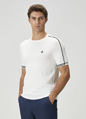 Beymen Club Off-White Stripe Jacquard Short Sleeve Sweater - 5