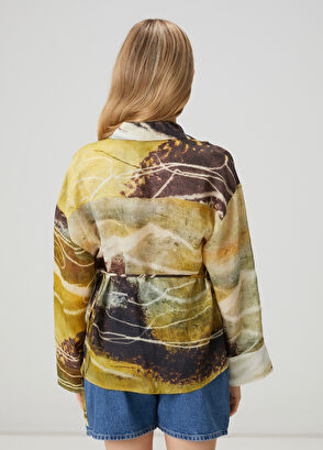 Beymen Club Sarı Desenli Kruvaze Keten Gömlek - 5