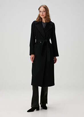 Siyah Beli Kuşaklı Kaşmir Palto - Görsel 5