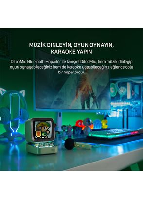 Divoom Ditoo-Mic Yeşil Karaoke Mikrofonlu Uyarlanabilir Piksel Ekranlı Bluetooth Hoparlör - 4