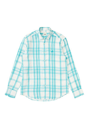 Beymen Club Comfort Fit Turkuaz Ekose Desenli Keten Gömlek - 6