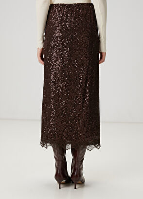 Beymen Club Kahverengi Pullu Midi Abiye Etek - 5