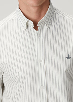 Beymen Club Comfort Fit Beyaz Gri Çizgi Desenli Oxford Gömlek - 7