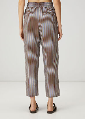 Beymen Club Kahverengi Çizgili Bol Paça Pantolon - 5