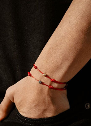 Kırmızı Altın Kaplama Çelik Erkek Şans Bilekliği - Görsel 7