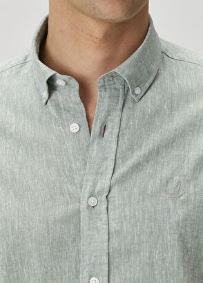 Beymen Club Comfort Fit Su Yeşili Keten Gömlek - 5