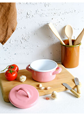 Elif Emaye Pink Enamel Mini Pot 12 cm - 5