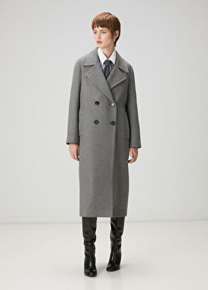 Beymen Club Grey Double-Breasted Wool Coat - 4