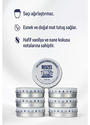 Reuzel Clay Matte Pomade Middle Holder Matte Clay Wax 95 gr + Fiber Pomade Water Soluble Hair Styler 95 gr 2-Piece Men's Hair Care Set - 7