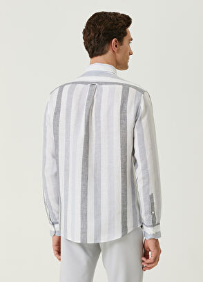 Beymen Club Comfort Fit Colorblocked Çizgili Keten Gömlek - 5