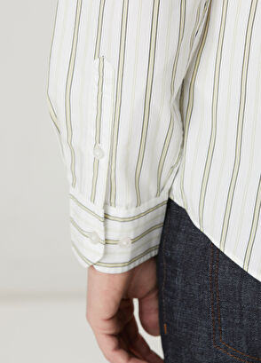 Beymen Club Beyaz Yeşil Çizgili Comfort Fit Pamuklu Gömlek - 8