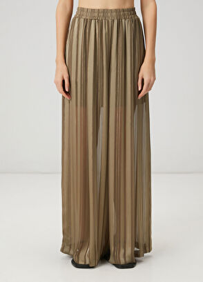 Beymen Club Khaki Striped Sheer Palazzo Trousers - 3