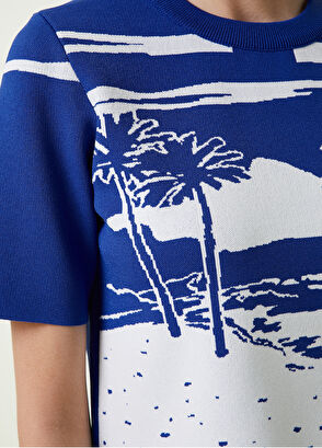 Beymen Club Mavi Bisiklet Yaka Palmiye Jakarlı Kazak - 6