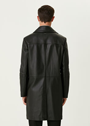 Beymen Club Black Double-Breasted Leather Overcoat - 6