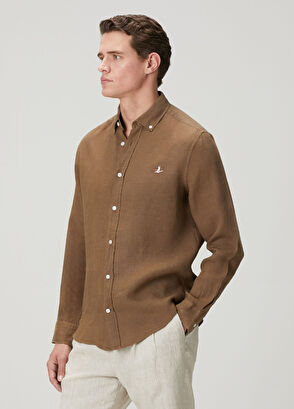 Beymen Club Comfort Fit Kahverengi Keten Gömlek - 5