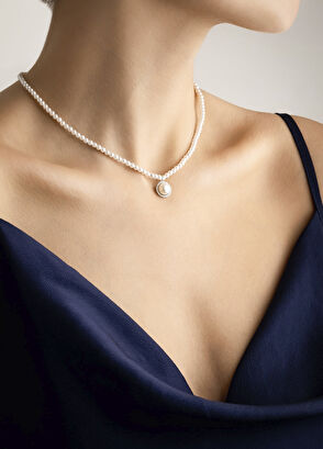 So Chic Vintage Pearl Silver Minimal 18K White Gold Plated Women's Necklace - 3