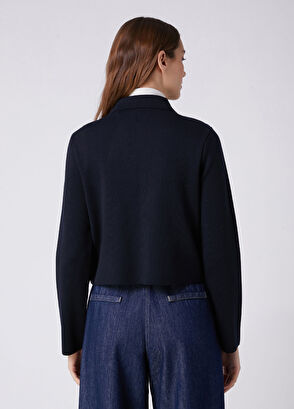 Beymen Club Navy Blue Suede Inserted Wool Knit Jacket - 5