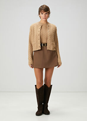 Beymen Club Camel Balıksırtı Örgü Crop Triko Süveter - 3