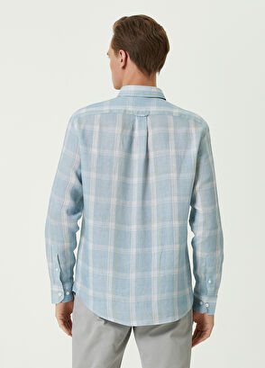 Beymen Club Comfort Fit Mavi Ekose Desenli Keten Gömlek - 4