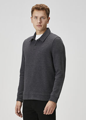 Beymen Club Comfort Fit Anthracite Polo Sweatshirt - 4