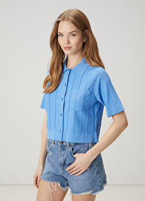 Beymen Club Mavi Saç Örgü Polo Hırka - 5