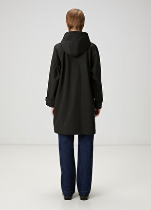 Beymen Club Siyah Kapüşonlu Logolu Kaban - 5