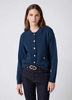 Beymen Club Petrol Gold Buttoned Short Wool Cardigan - 5