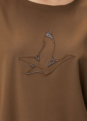 Beymen Club Seamless Dark Khaki Embroidered T-Shirt - 6