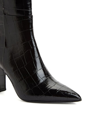 Siyah Kroko Desenli Kadın Deri Çizme - Görsel 7