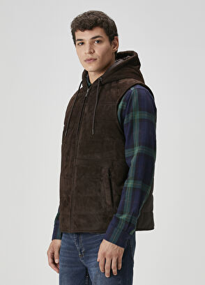 Beymen Club Dark Brown Hooded Suede Vest - 5