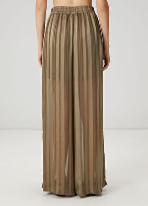 Beymen Club Khaki Striped Sheer Palazzo Trousers - 5