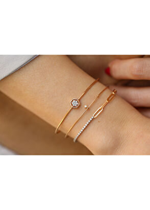 Reis Kuyumculuk Blended 14 Ayar Rose Gold Kadın Pırlanta Bileklik - 4